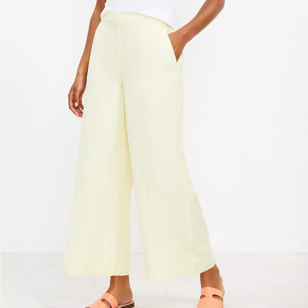 LOFT Fluid Wide Leg Crop Pants in Yellow Stripe - MP